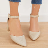 Suisecloths Low Chunky Block Heel Pumps Pointed Toe Ankle Strap Heels Oshnow